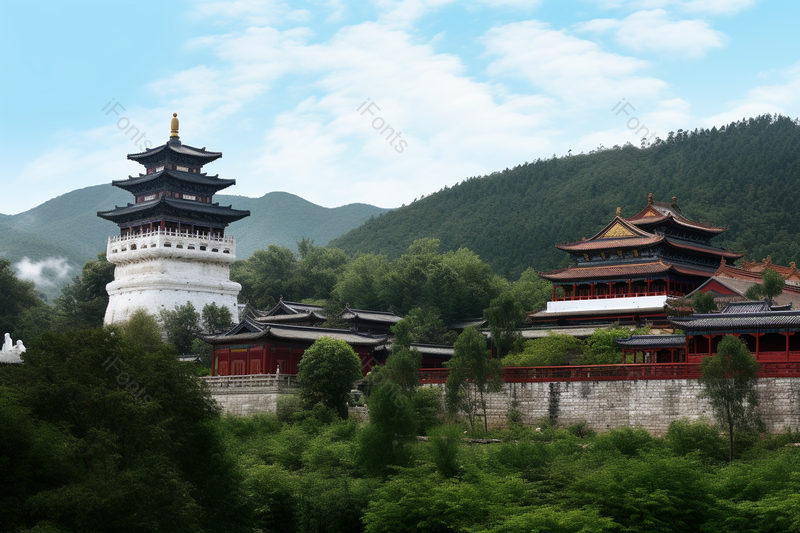 五台山白塔庙宇蓝天寺庙白塔旅游胜地景观摄影建筑摄影,高清,摄影图,摄影图片,图片大全,摄影图免费下载